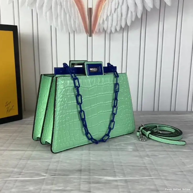 Affordable In Cut Mini Crocodile Leather Peekaboo Fendi Green Bag 0625